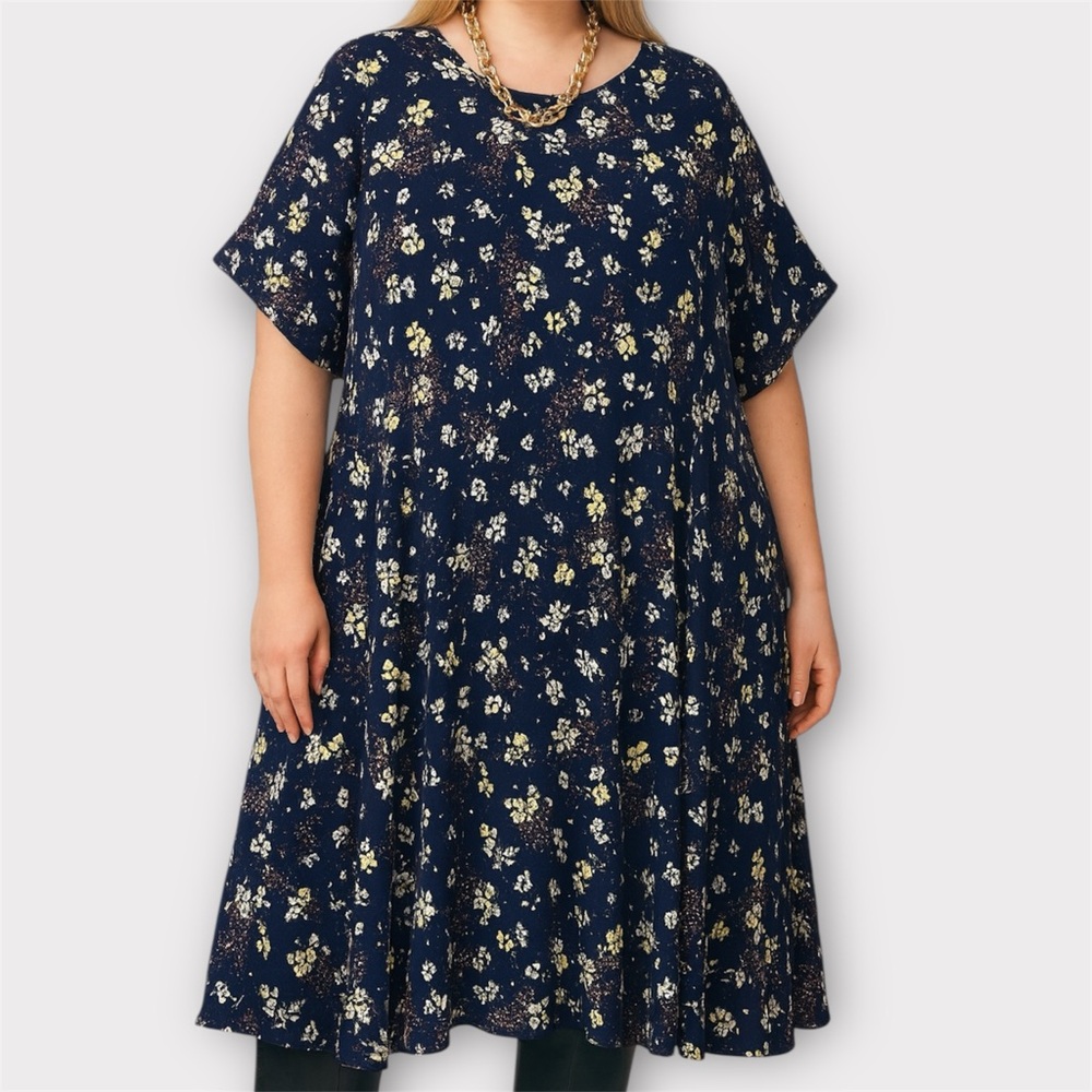 Torrid Navy and Yellow Floral Dress